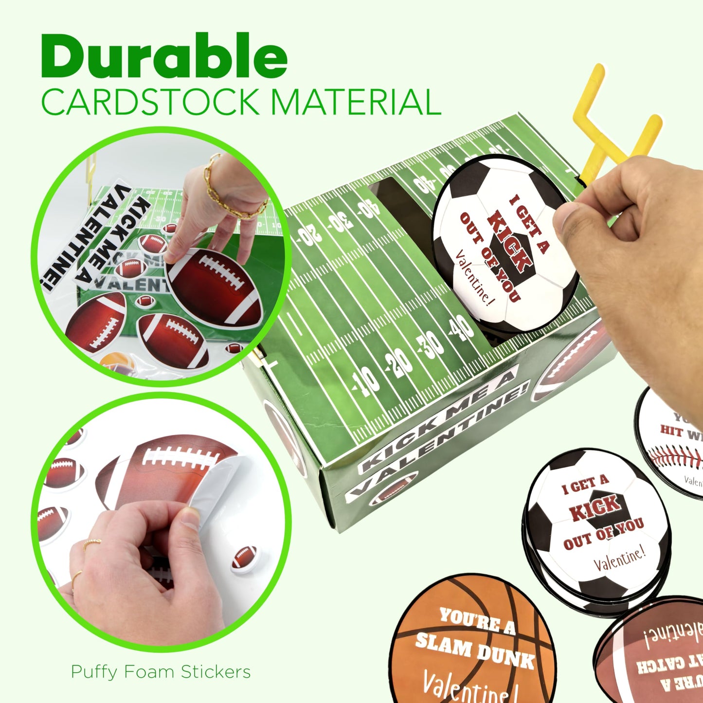 4E's Novelty DIY Football Valentine Mailbox Kit Craft Kit with 36 Valentines Sports Cards for Kids - Valentines Box for Boys Girls Classroom Exchange