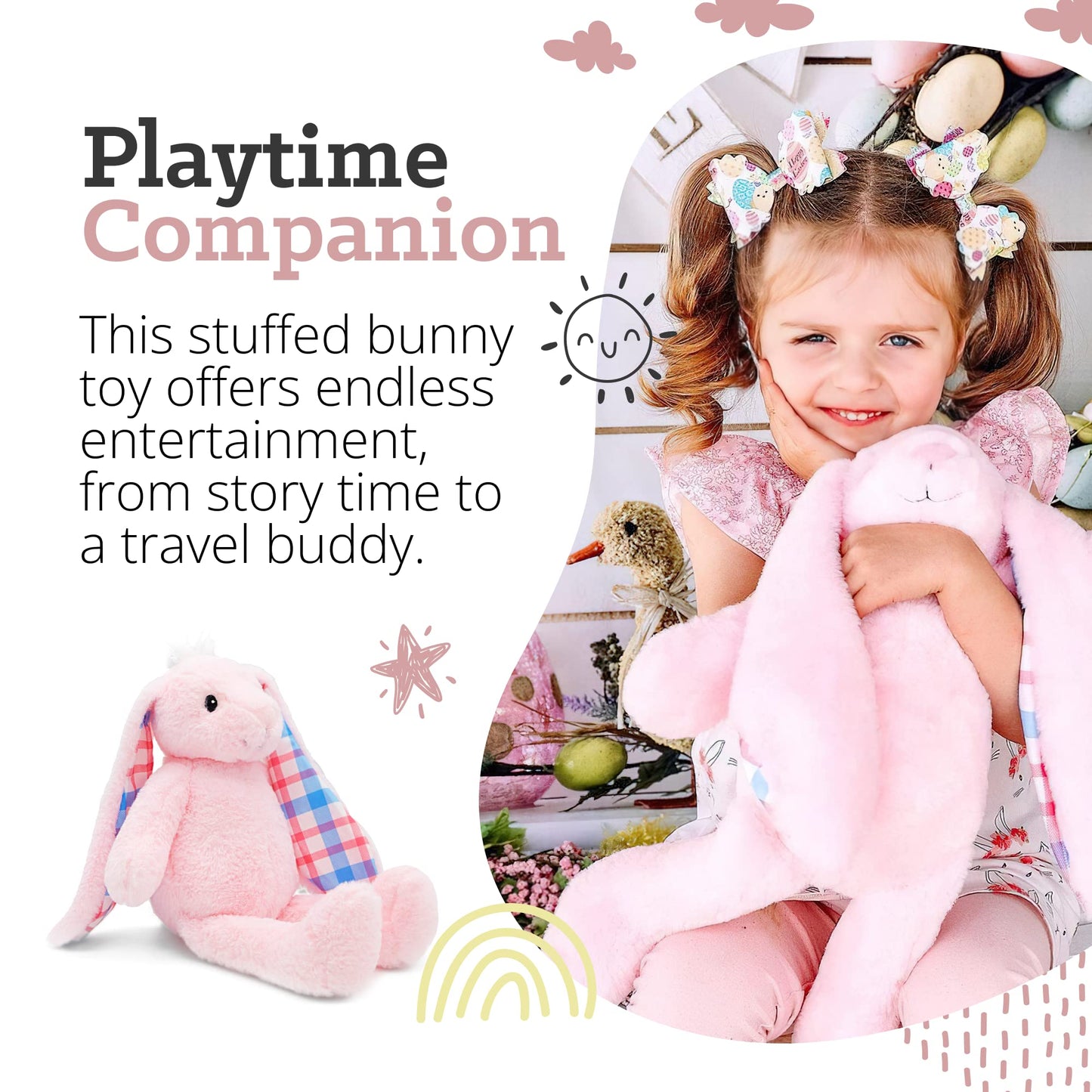 Plushible Easter Bunny Stuffed Animal, 14" (Pink) - Soft Embroidered Stuffed Bunny Plush Toy for Kids, Newborns, Boys & Girls, Cuddly and Adorable