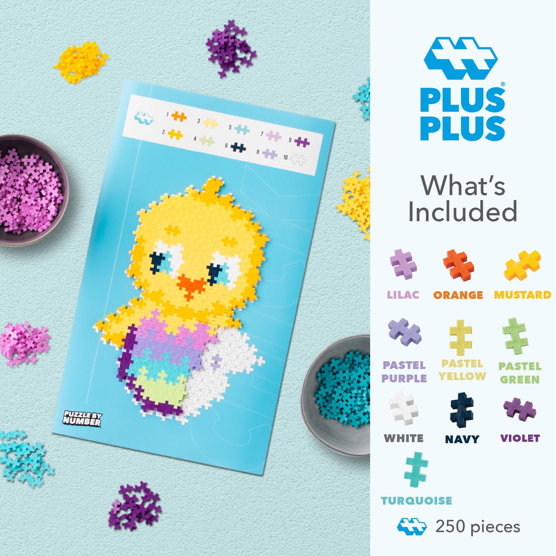 Plus Plus Puzzle By Number, Chick - 250 Piece Building Block Set