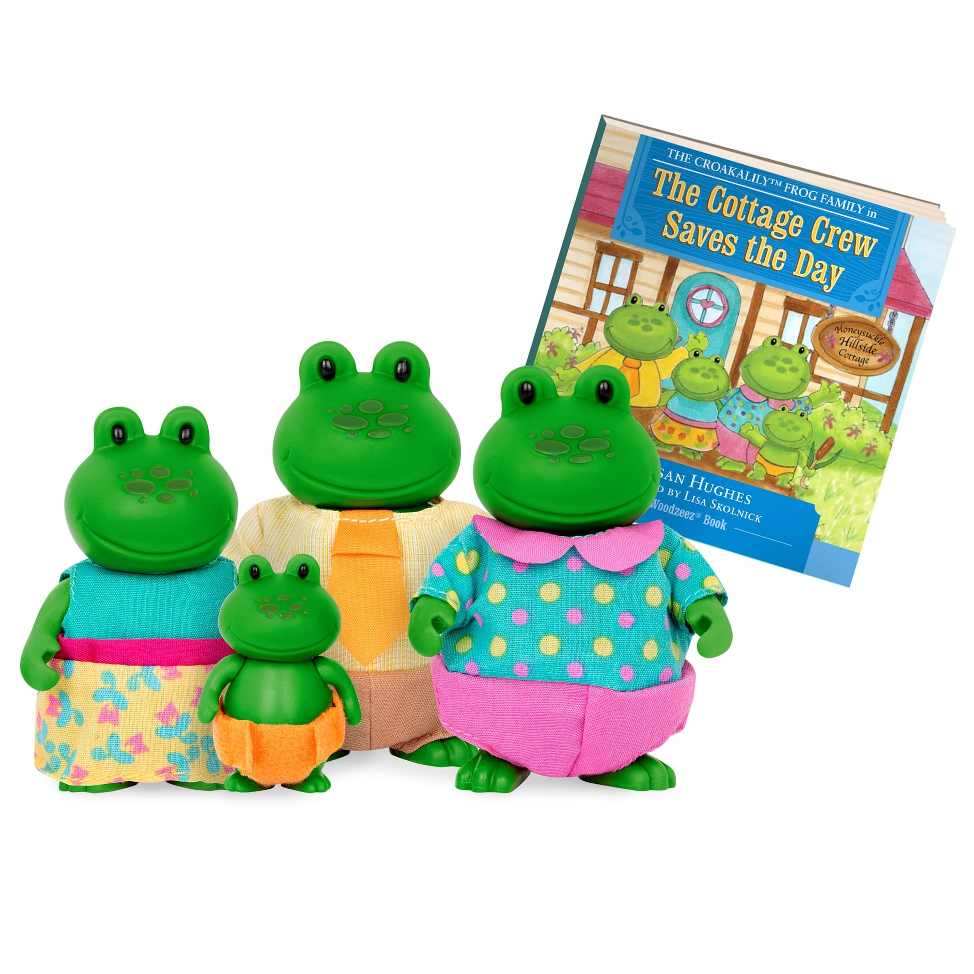 Li'l Woodzeez - The Croakalily Frog Family - Set of 4 Collectible Posable Figures with Storybook - Pretend Play Doll Toys for Imaginative 3+ Years