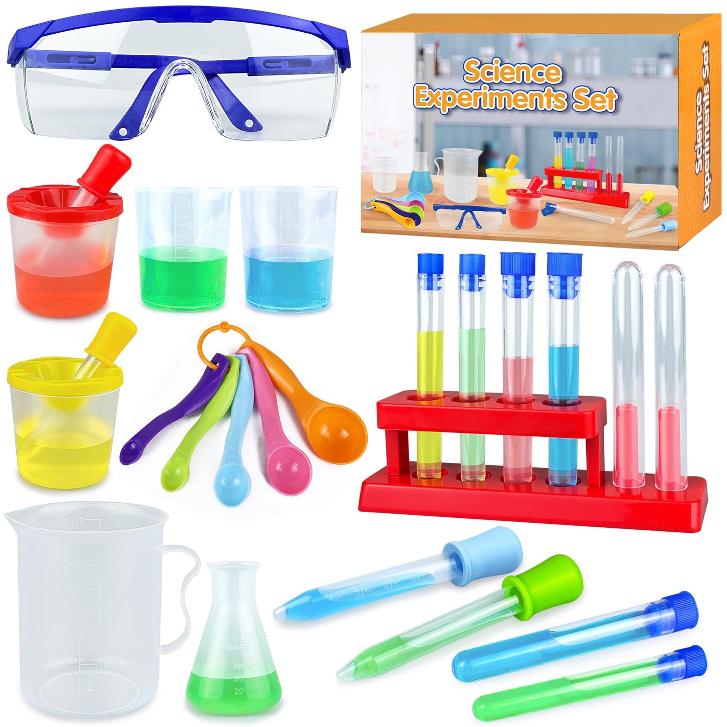 24PCS Educational Lab Science Experiments Early Learning Kit for Boys and Girls with Many Tools Droppers Plastic Test Tubes with Caps Lab Science