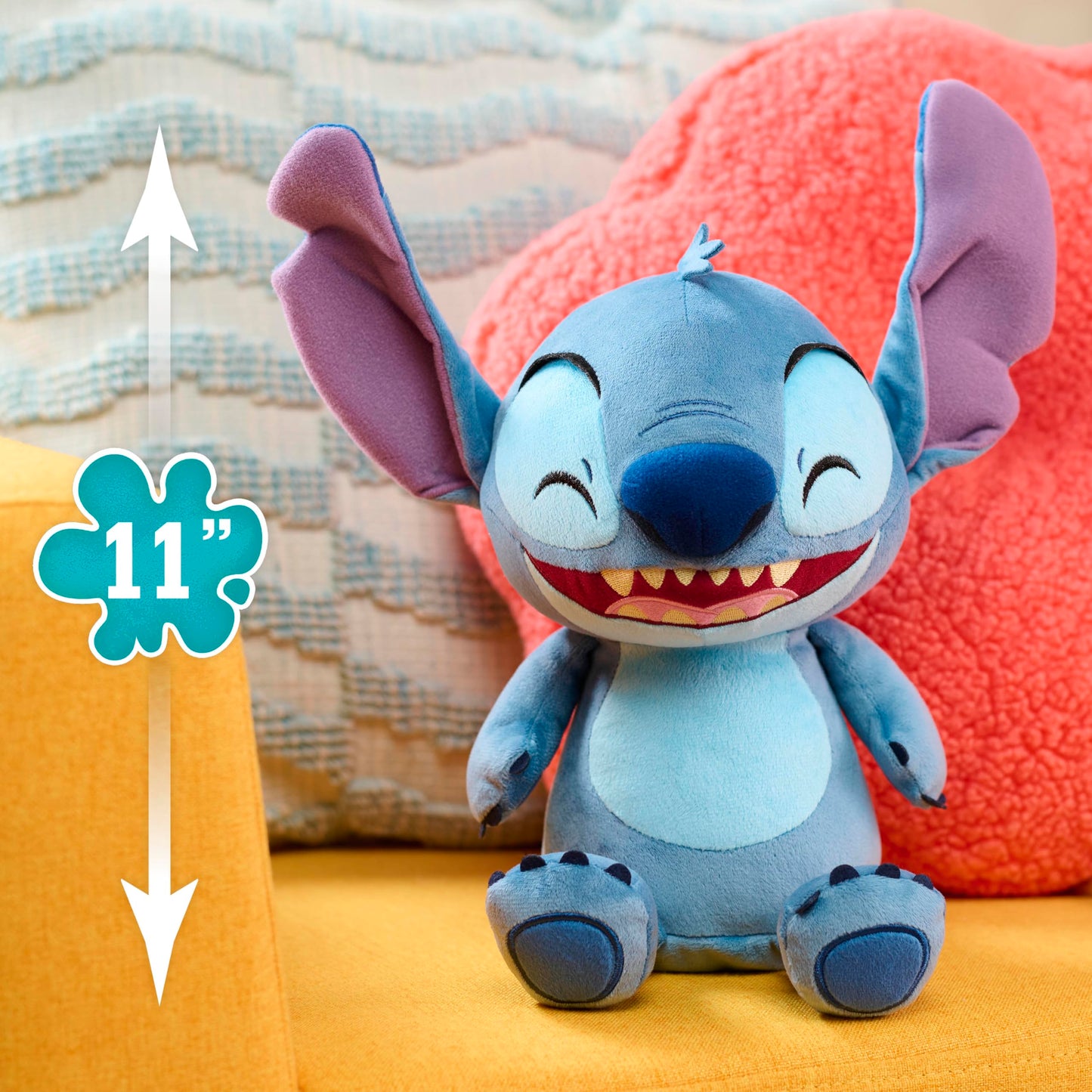 Disney Stitch Crack Me Up Stitch 11-inch Plush with Sounds and Motion, Wiggles, Giggles, and Laughs, Stuffed Animal, Kids Toys for Ages 3 Up by Just