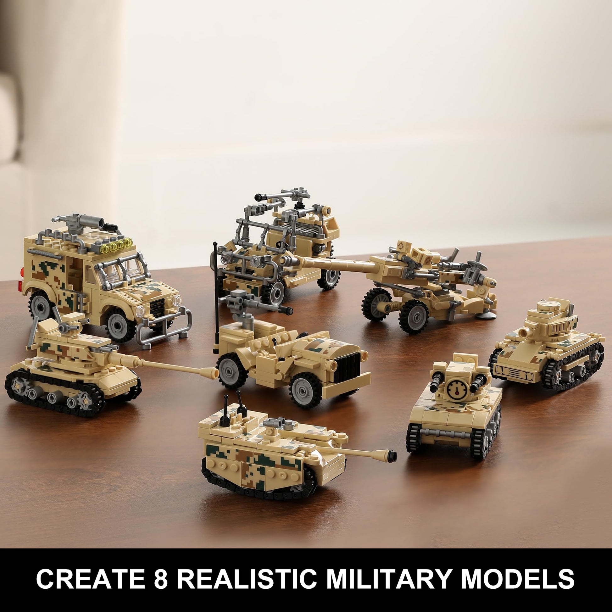 Military Tank Building Blocks Set Compatible with Lego, 1176-Piece 9 in 1 Army Vehicle Model with Rolling Tracks and Rotating Turret, Build, Play