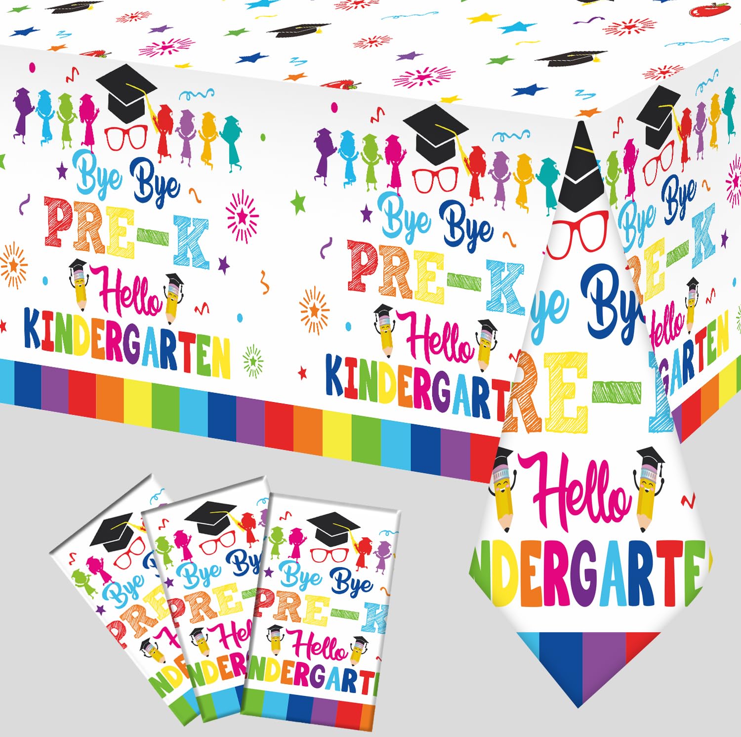 PRE-K Graduation Tablecloth, PRE-K Graduation Decorations 2026, Preschool Graduation Decorations, Bye Bye Pre-k Hello Kindergarten Banner for Table