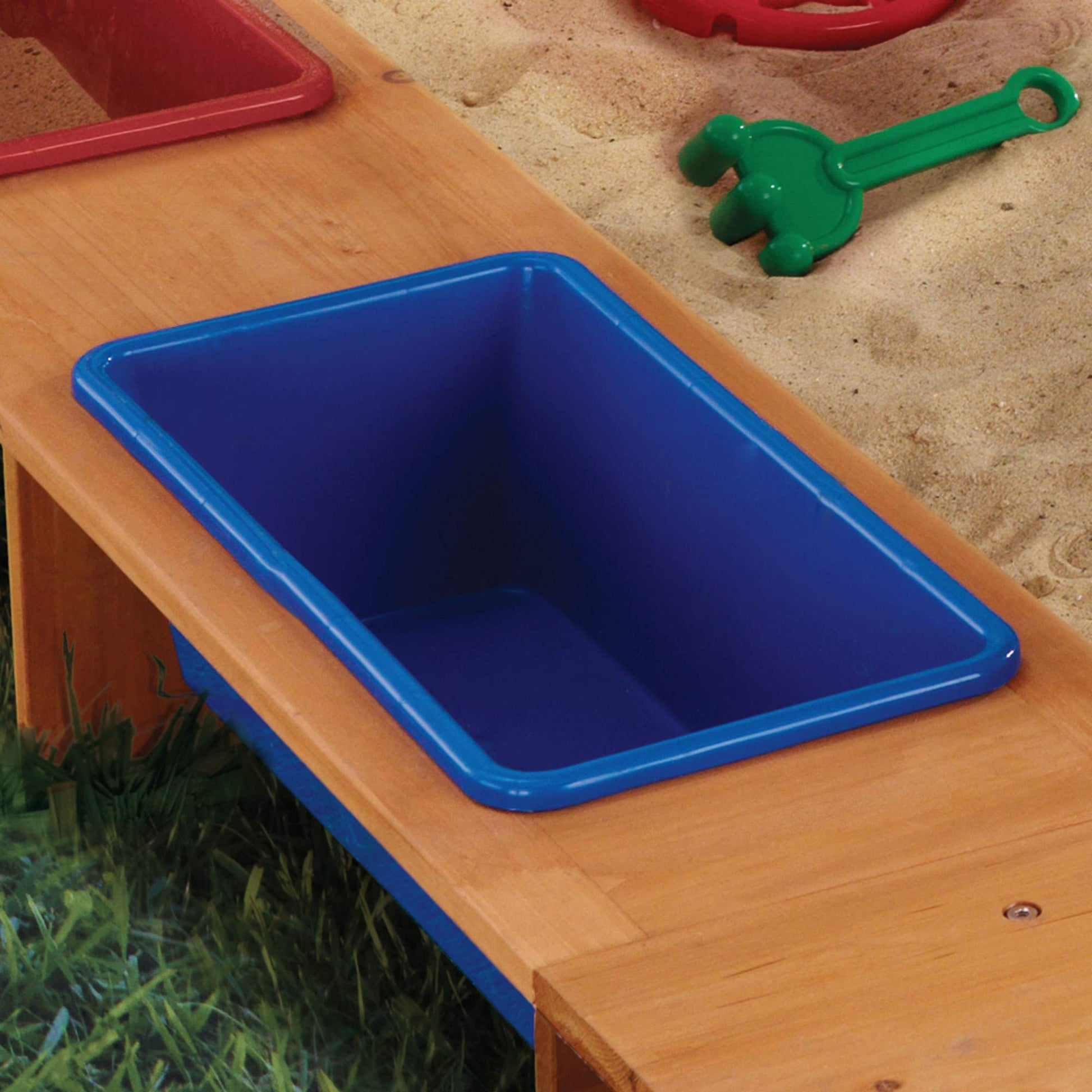 KidKraft Outdoor Covered Wooden Sandbox with Bins and Striped Canvas Canopy, Kids' Outdoor Furniture, Navy & White, Gift for Ages 2-8, Natural, 58.7 x