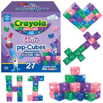 Crayola Glitter Magnetic PIP Cubes, Mini Magnetic Blocks Playset, STEM & Montessori Building & Educational Toys for Kids, Travel Toys for Boys