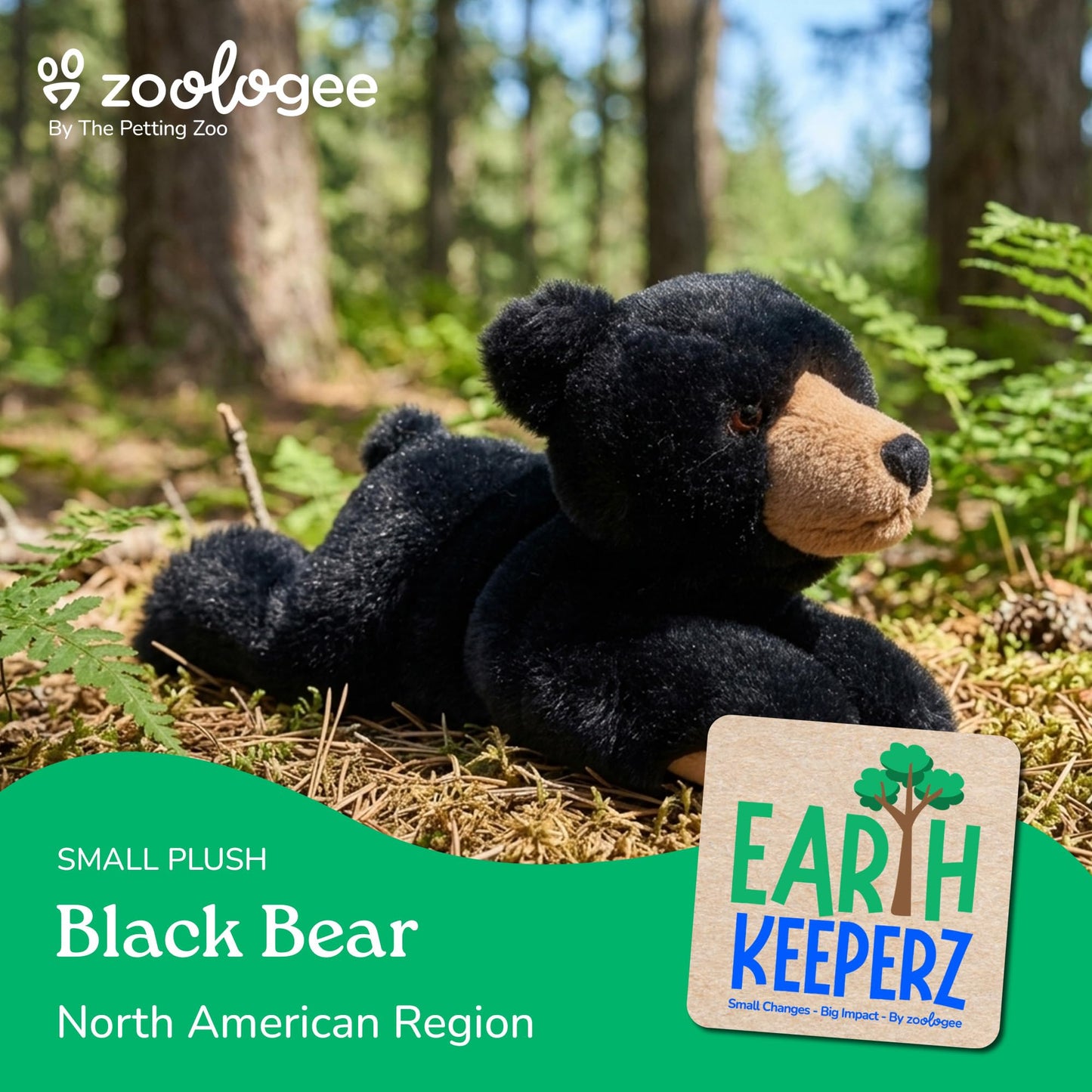 The Petting Zoo Black Bear Stuffed Animal Plushie, Gifts for Kids, Earth Keeperz Wildlife Animals, Zoologee Black Bear Plush Toy, 10 inches