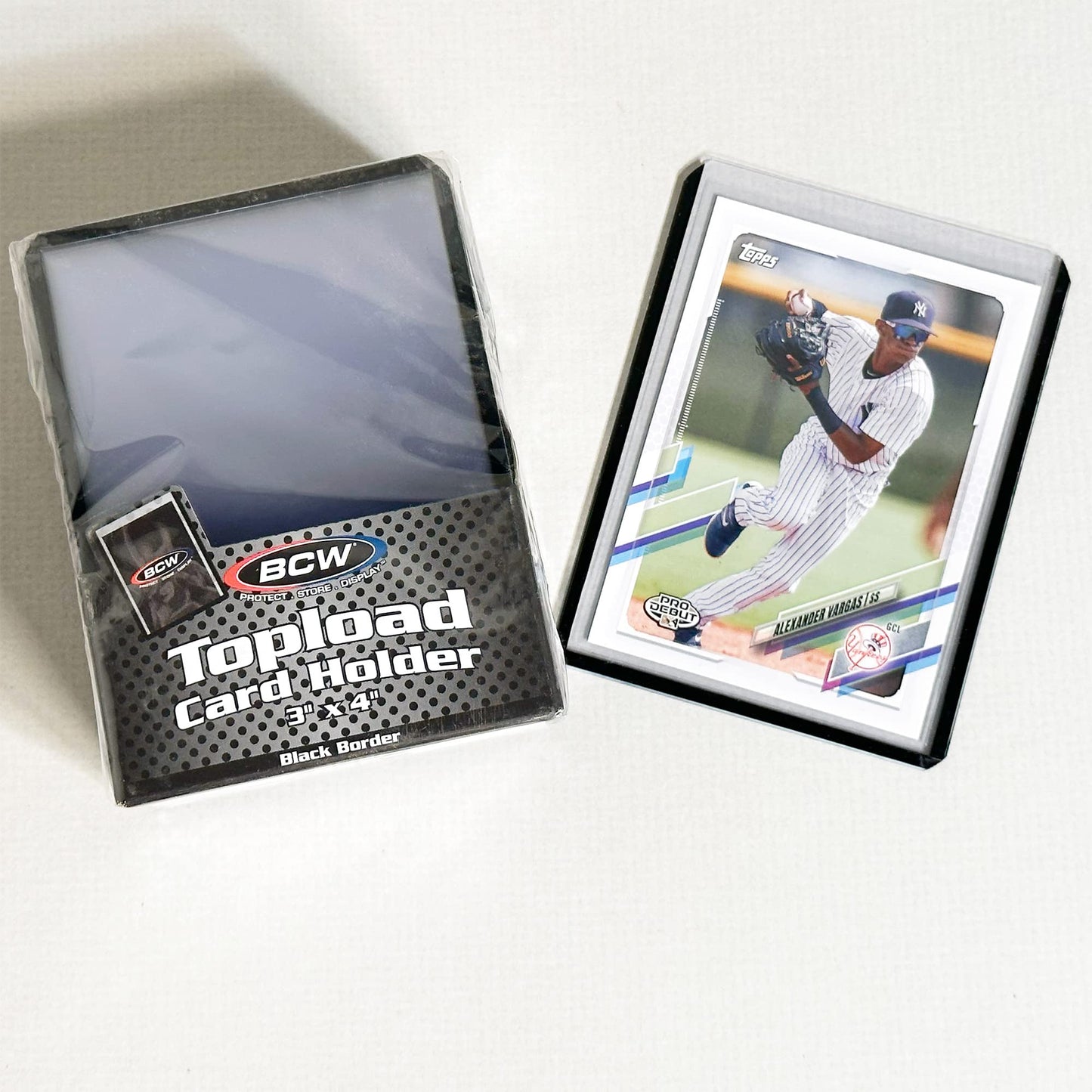 BCW 3x4 Topload Card Holder - Black Border | 25 Pack | Premium Quality Rigid PVC Protector for Standard Size Trading Cards | Card Holders for Sports