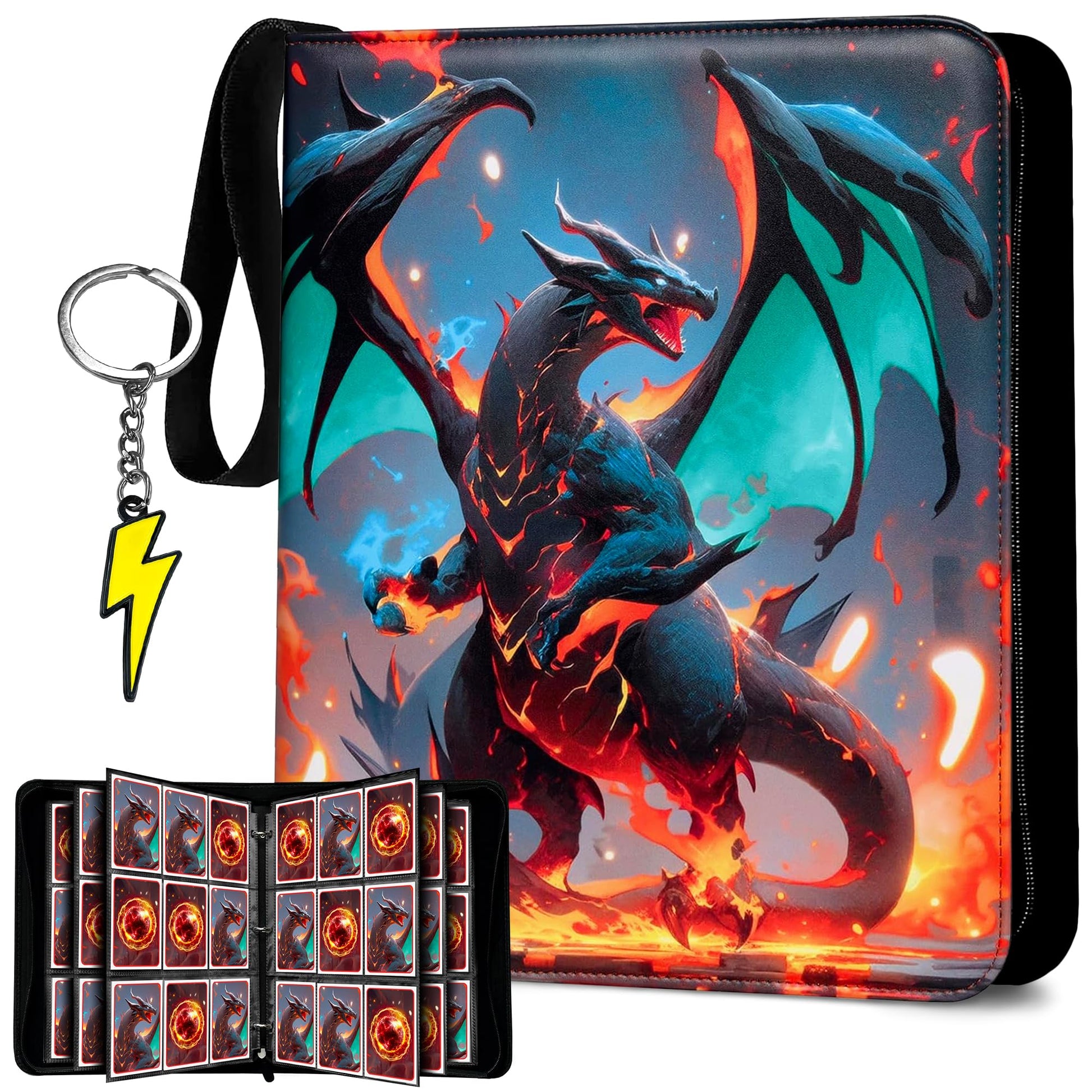 Trading Card Binder 9-Pocket - Display Pocket & ID Slot, Holds 900 Cards, Zippered 3-Ring Card Album with 50 Removable Sleeves for TCG/Sports Cards +