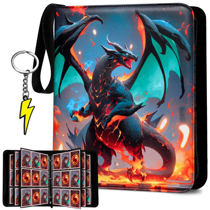 Trading Card Binder 9-Pocket - Display Pocket & ID Slot, Holds 900 Cards, Zippered 3-Ring Card Album with 50 Removable Sleeves for TCG/Sports Cards +