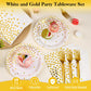 90 Pcs White and Gold Plates and Napkins Party Supplies, Scalloped Gold Polka Dots Tableware Set Include White Gold Dot Cake Dessert Plates, Napkin