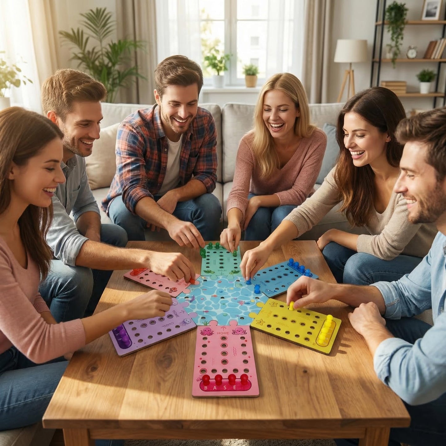 Kivan Base Wooden Board Game, Premium 2-6 Player Wooden Fast Track Board Game-Ocean Animal Theme Single-Sided 36 Colorful Pawns & 12Dice, Fast Track