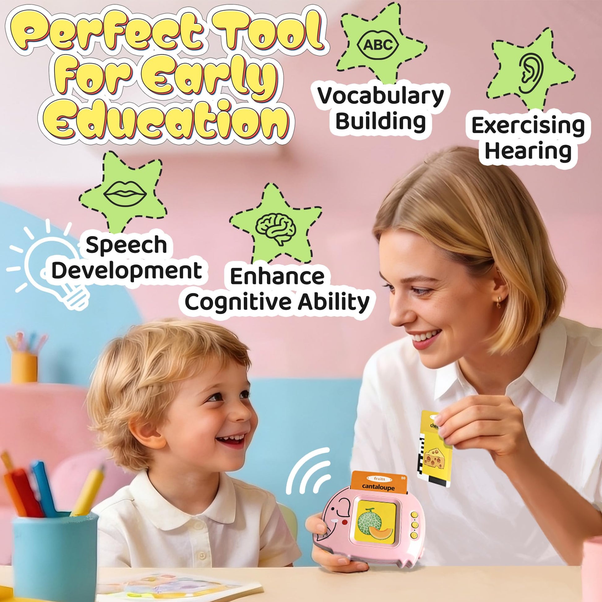 Baby Talking Flash Cards for Toddlers 1-3 with 224 Words, Montessori Learning Pocket Speech for Toddler, Card Early Education Device for Autism, Baby