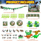 Dinosaur Themed Birthday Party Decoration Kit - Includes Backdrop, Tablecloth, Birthday Banner, Cake/Cupcake Toppers, Hanging Swirls, Disposable
