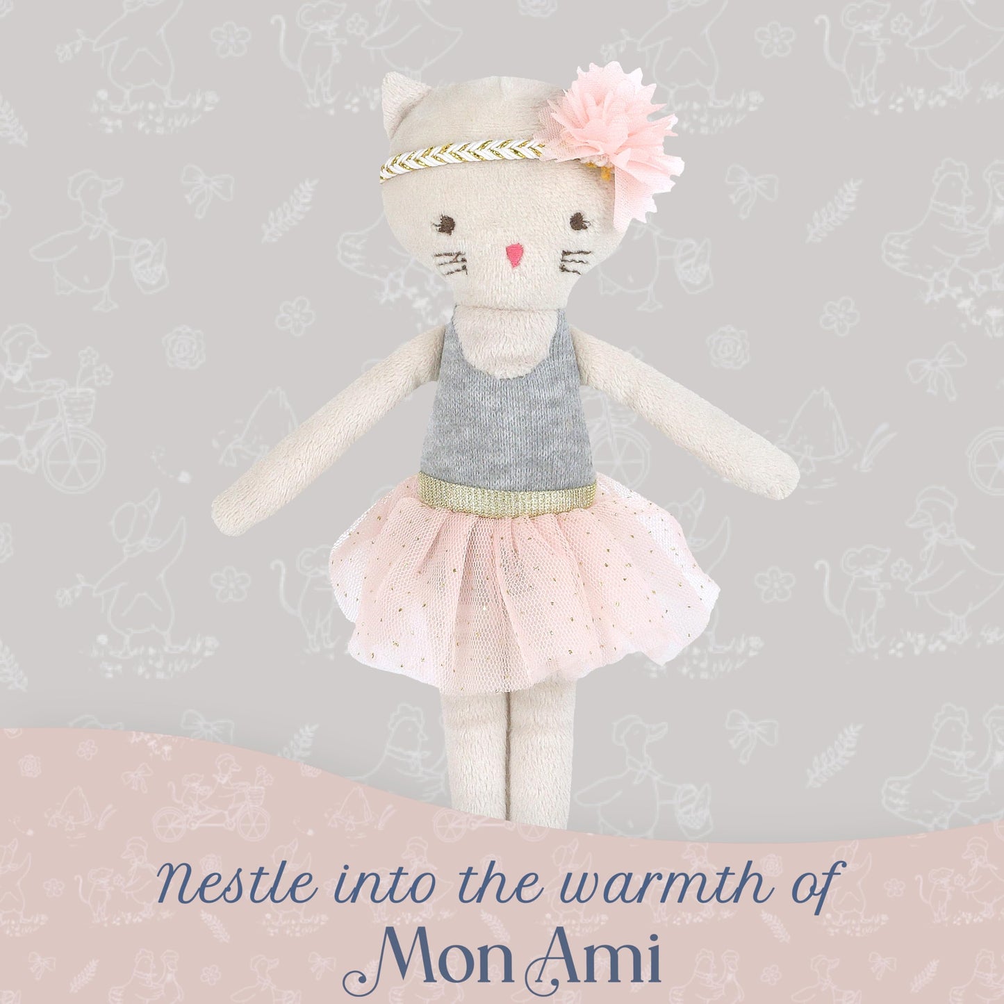 MON AMI Kacie The Kitty Ballerina Stuffed Doll - 9”, Soft Plush Animal Doll, Use as Toy or Room Decor, Great Gift for Kids of All Ages