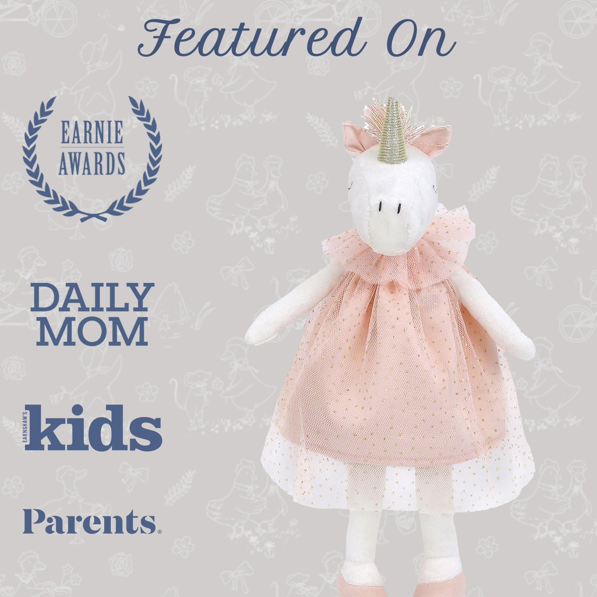 MON AMI Unicorn Stuffed Doll, 12-Inch White Soft Cuddly Plush Animal Toy