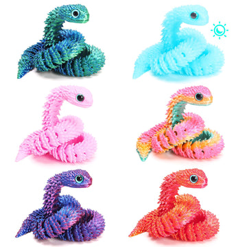 6PCS 3D Printed Snake Toys, 3D Printed Animals Fidget Toys for Kids Teens Boys Girls, Flexible Articulated Snake Squeeze Toys, Stress Relief Sensory