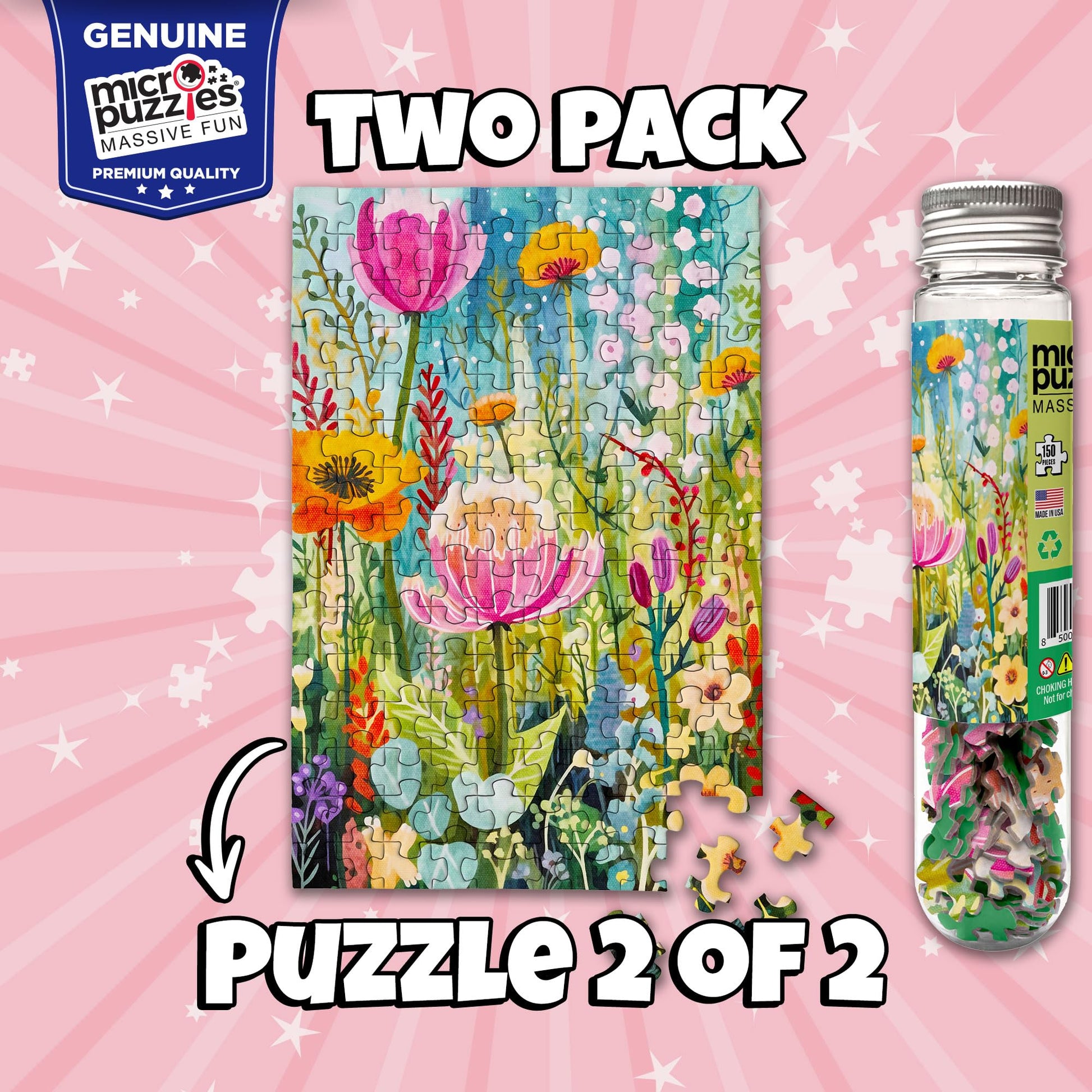 MicroPuzzles “Fields & Flowers” Mini Jigsaw Puzzle 2-Pack - 150-Piece Floral Pocket 4×6 in Puzzle Gift | Made in USA | Small Business