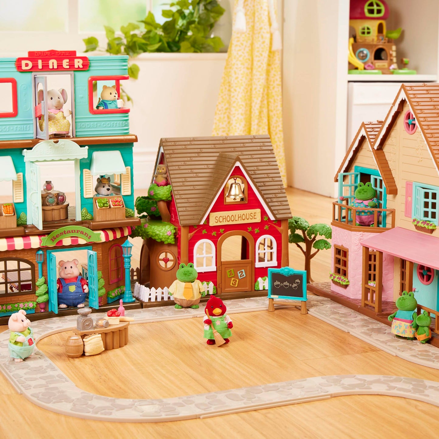 Li'l Woodzeez Babysitter Set, 13-Piece Animal Dollhouse Playset, Playsets