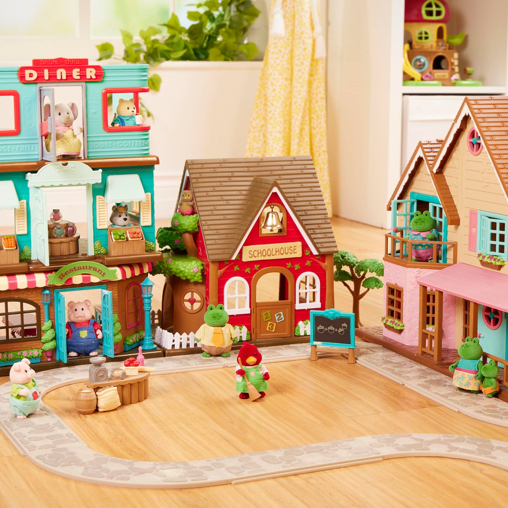 Li'l Woodzeez Babysitter Set, 13-Piece Animal Dollhouse Playset, Playsets
