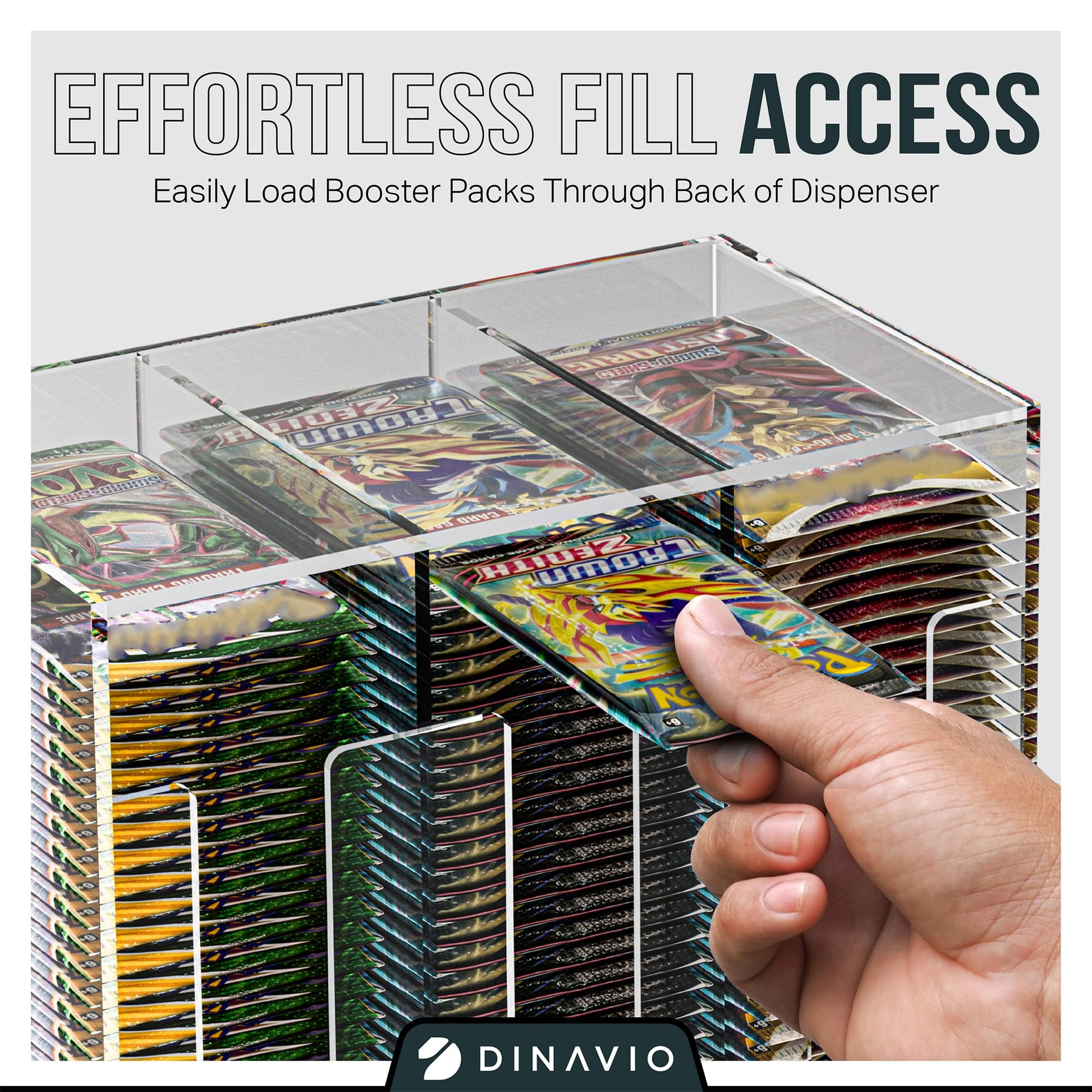 Dinavio Crafthouse 3-Slot Booster Pack Dispenser with Black Base - Fits 120 Booster Packs for Dispensing - Compatible with TCG Trading Card Boosters