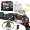 Christmas Electric Remote Control Train Set with Smoke, Lights, Sound, Locomotive, Cars and Remote Carriage, 3 Smoke Outlets, USB Rechargeable,
