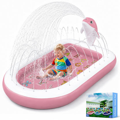 Splash Pads for Toddlers 1-3, Dolphin Toy Sprinkler for Kids, Outdoor Play Mat for Babies, 68" Backyard Inflatable Kiddie Pool, Splash Pad for Kids
