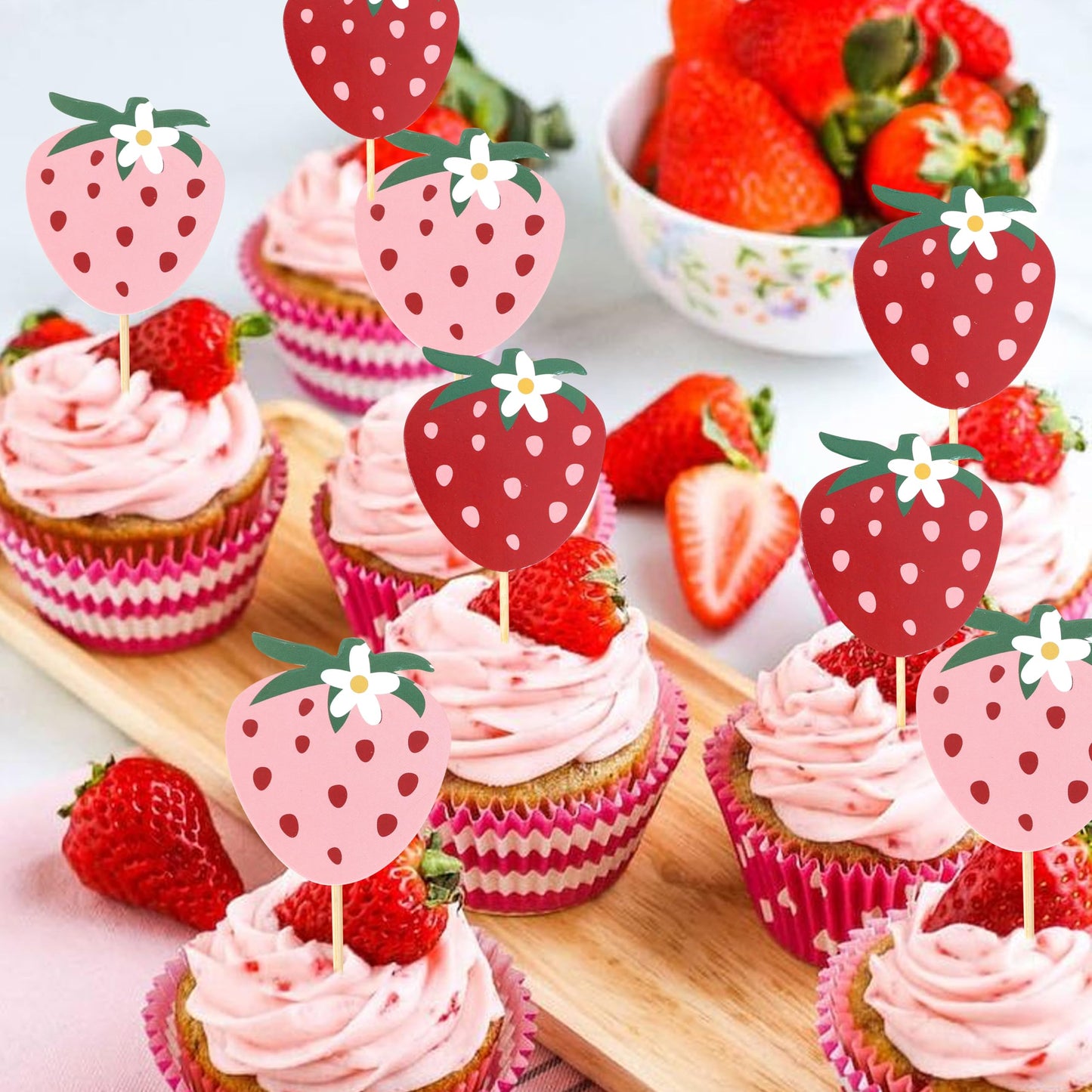 Strawberry Birthday Cupcake Toppers,Strawberry One 1st Birthday Cake Topper