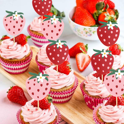 Strawberry Birthday Cupcake Toppers,Strawberry One 1st Birthday Cake Topper