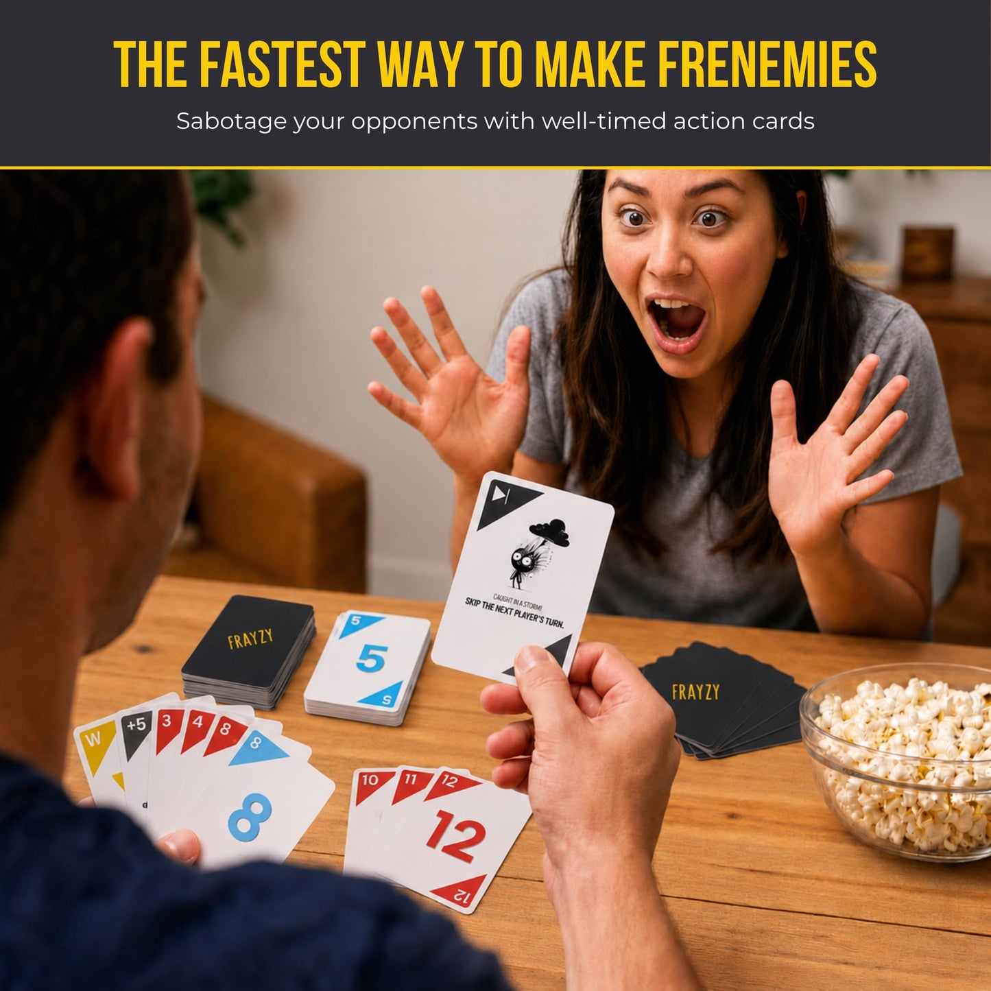 Frayzy Card Game - Fast-Paced Rummy-Style Family Card Game for Kids, Teens & Adults | Ages 7+ | 2-4 Players | Wild Cards and Action Cards | Quick