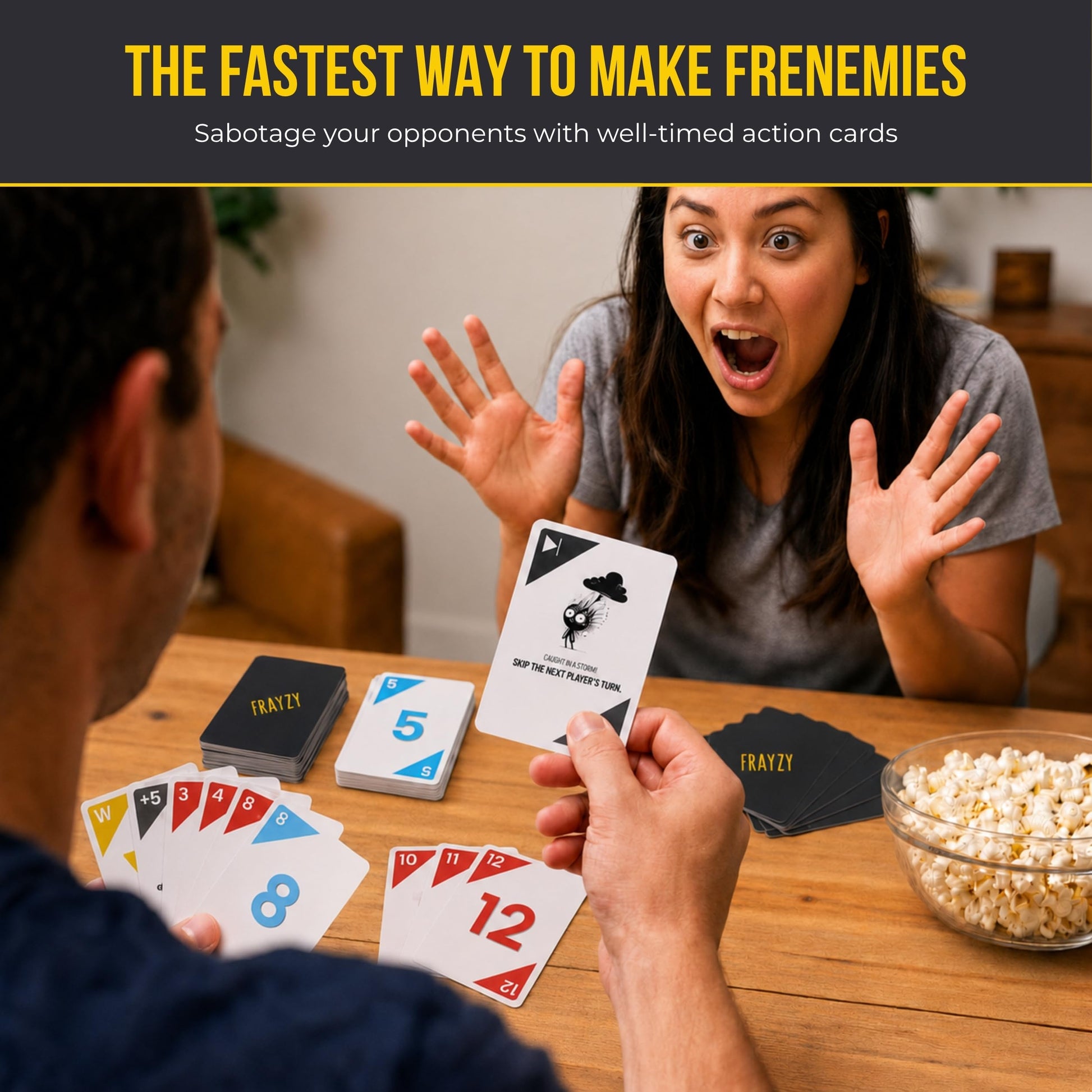 Frayzy Card Game - Fast-Paced Rummy-Style Family Card Game for Kids, Teens & Adults | Ages 7+ | 2-4 Players | Wild Cards and Action Cards | Quick