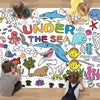 PURPLIZATION Under The Sea Party Decorations Coloring Tablecloth & Giant Poster 30x72 Inch - Ocean Theme Kit with Treasure Hunt Game, Sea Animal
