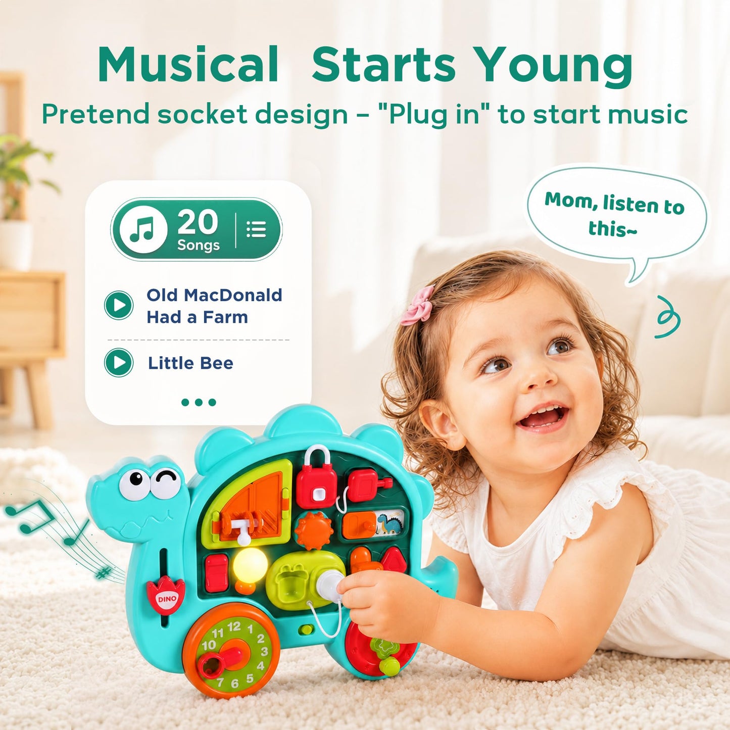 iPlay, iLearn Dinosaur Busy Board Montessori Toy for Toddlers Age 1-3, 2-4