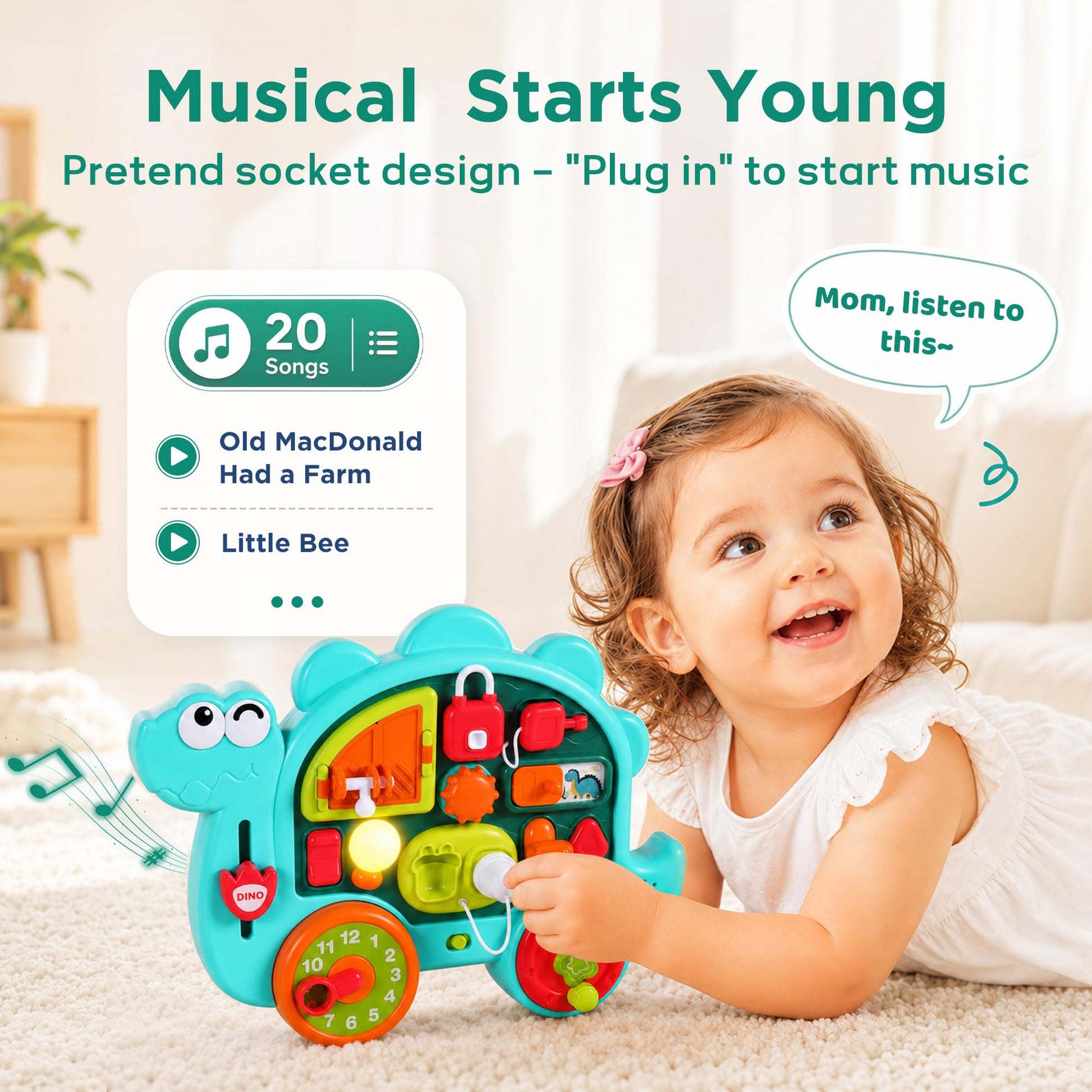 iPlay, iLearn Dinosaur Busy Board Montessori Toy for Toddlers Age 1-3, 2-4