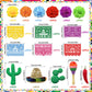 25 PCS Mexican Fiesta Cake Topper Mini Mexican Papel Picado Banner Cactus Pepper Sombrero and Flower Cake Decor for Mexican Themed Party Decorations