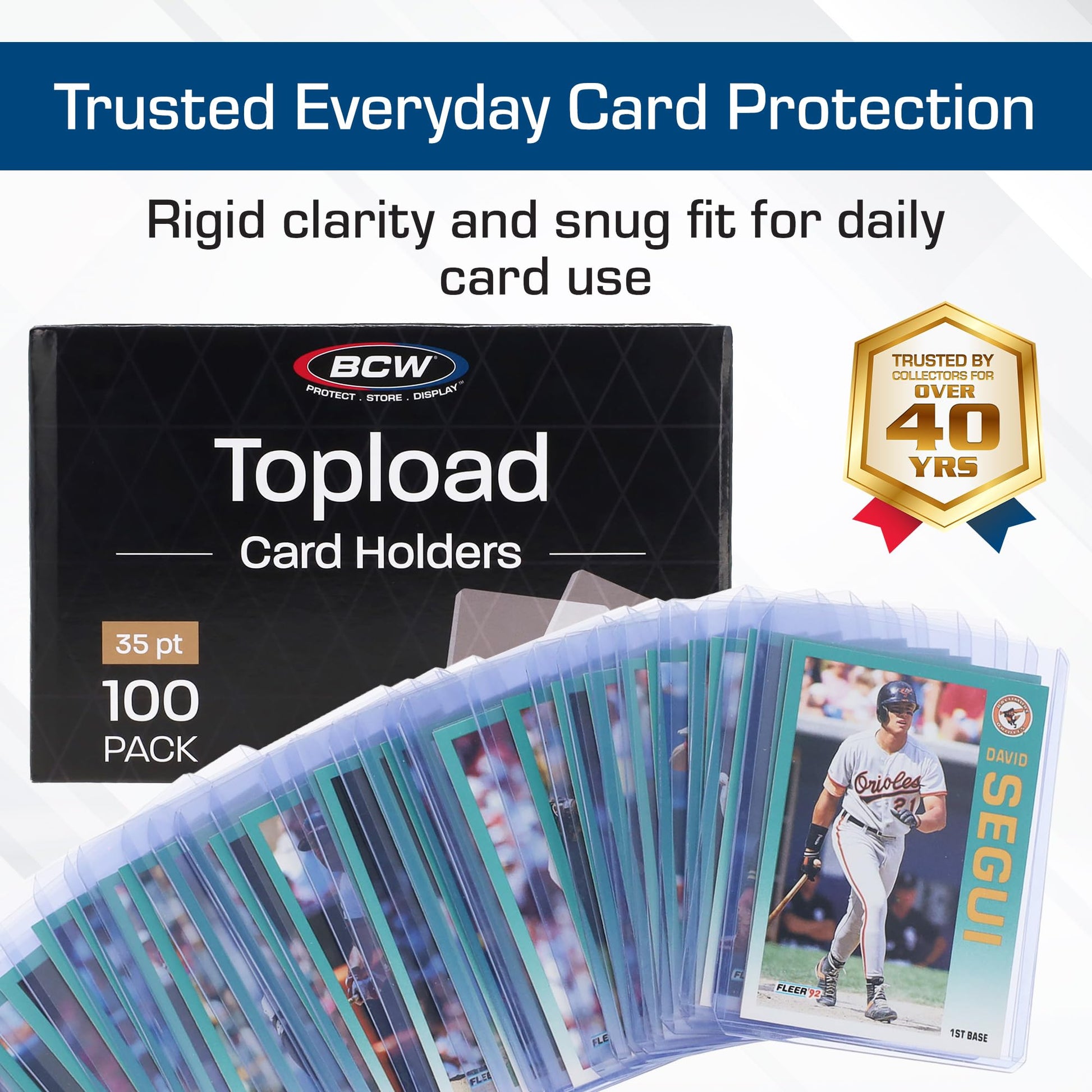 BCW 3x4 Standard Topload Card Holders | 100 Pack | Top Loaders for Cards | Rigid Card Protector | Fits Standard Size Cards Up to 35pt