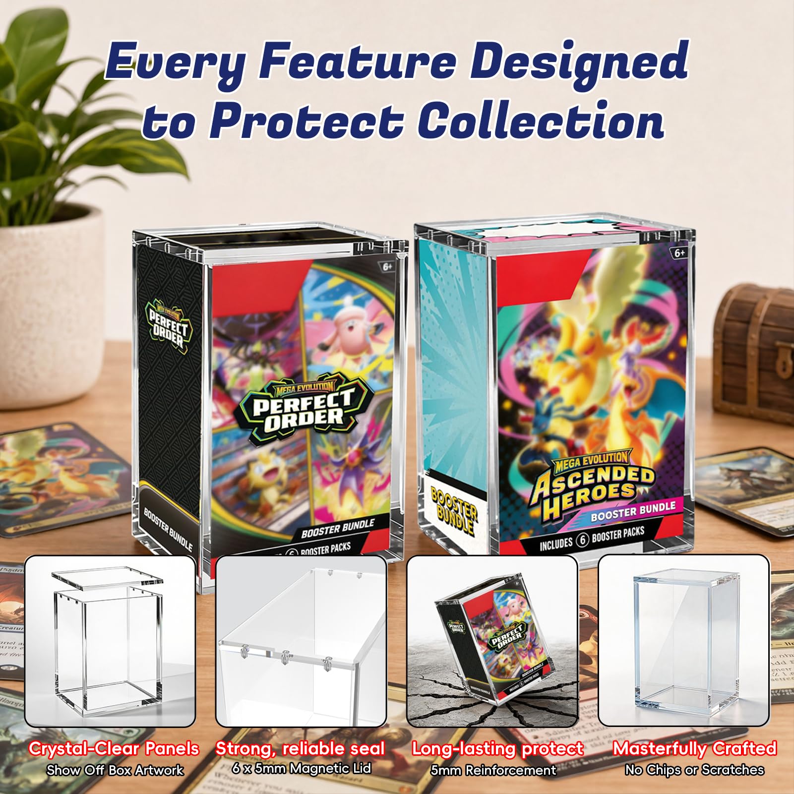 Booster Bundle Acrylic Case - Upgraded Taller Version for Perfect Order & Ascended Heroes, Magnetic Display Case, 5mm Thick Clear Acrylic Storage Box
