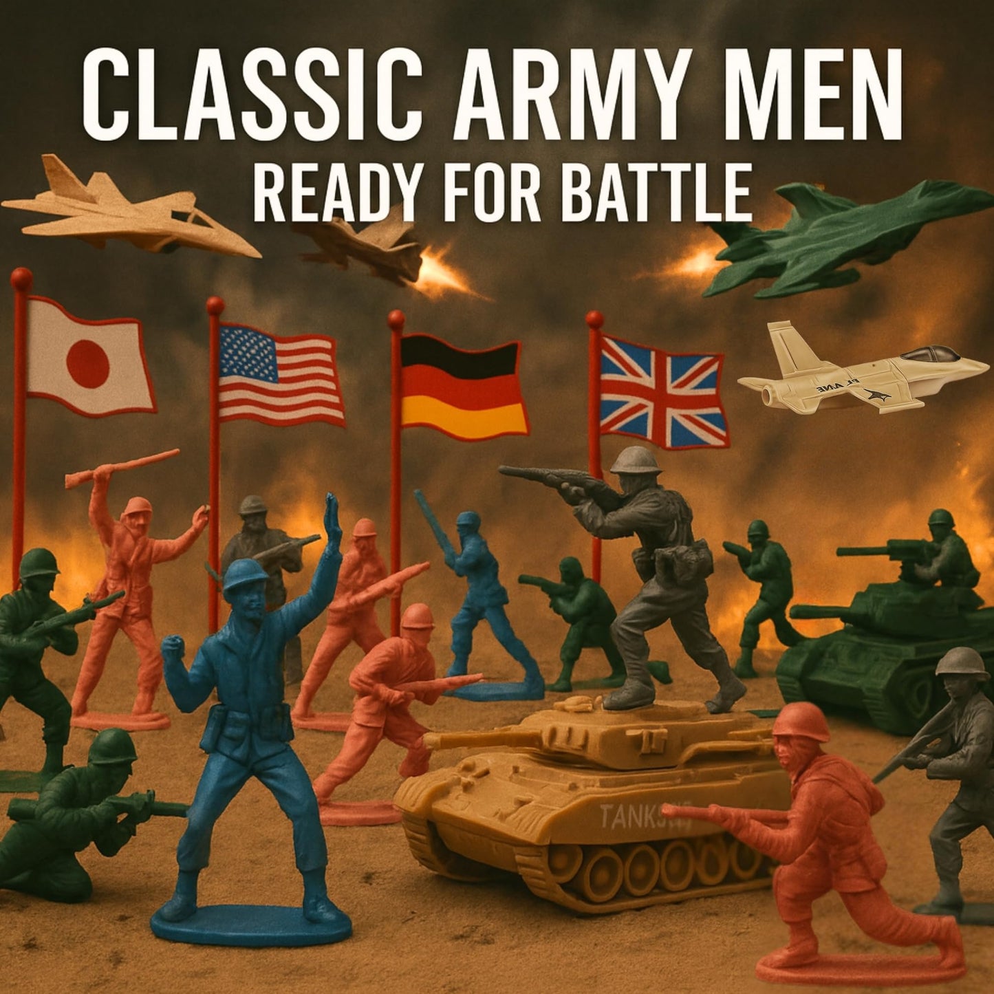 Liberty Imports Army Men Toy Soldiers Playset Bucket - WWII Action Figures with Military Vehicles, Accessories & Flags - Kids Imaginative Battle Toy