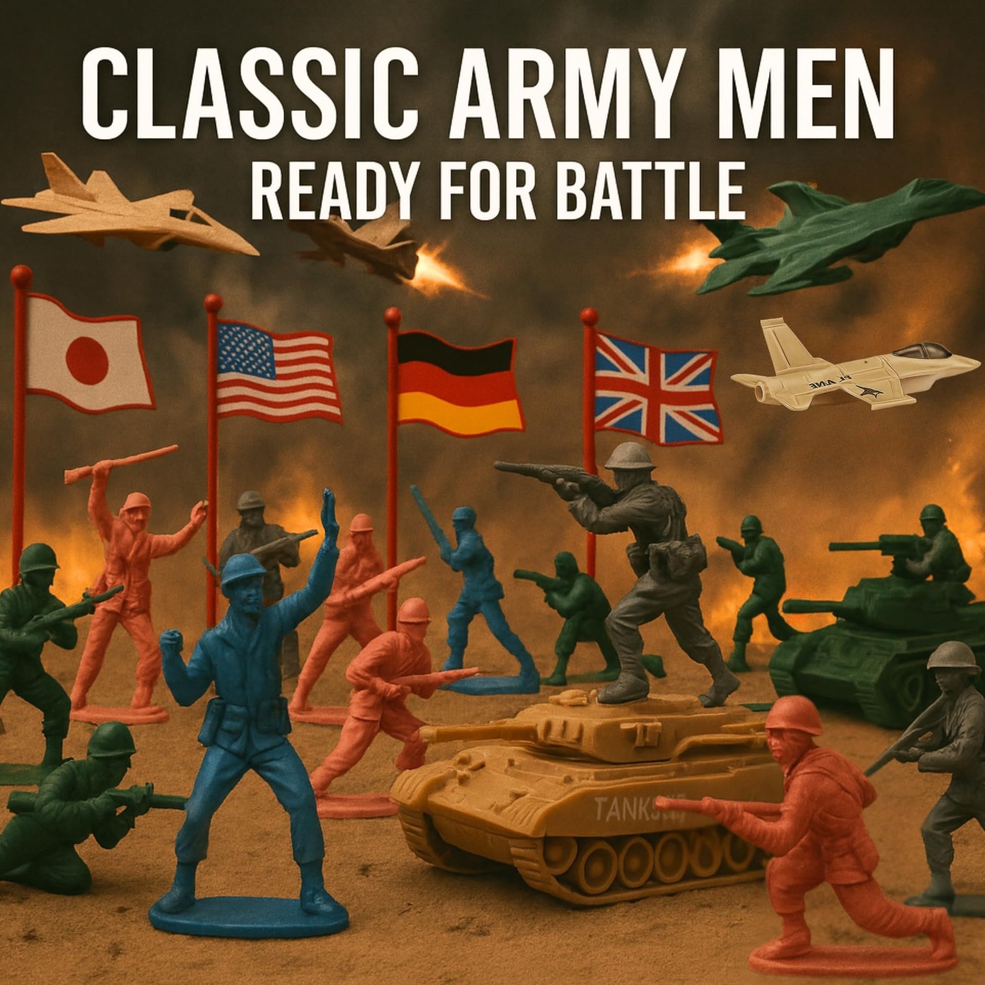 Liberty Imports Army Men Toy Soldiers Playset Bucket - WWII Action Figures with Military Vehicles, Accessories & Flags - Kids Imaginative Battle Toy