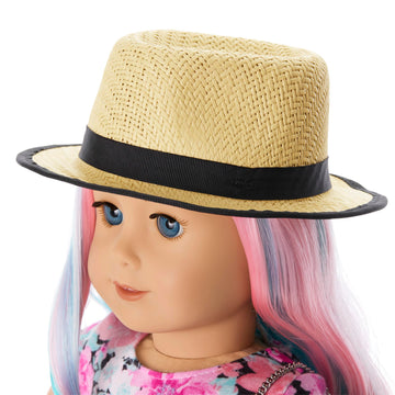 American Girl Truly Me 18-inch Doll Accessories Leopard-Print Pants, Pink Pants, and Straw Hat with Ribbon, For Ages 6+