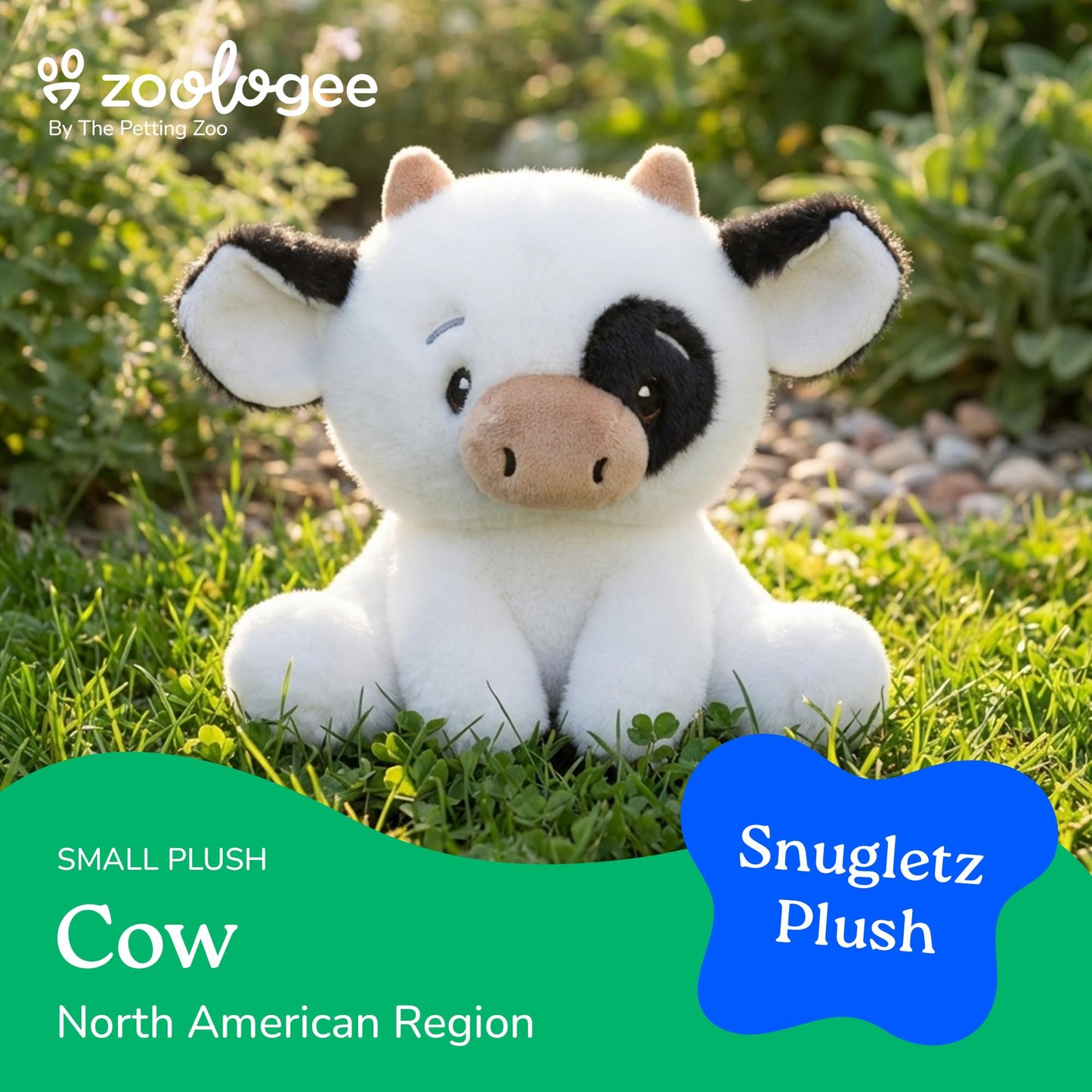 The Petting Zoo Cow Stuffed Animal Plushie, Gifts for Kids, Snugletz Zoologee Plush Toy, 7 in