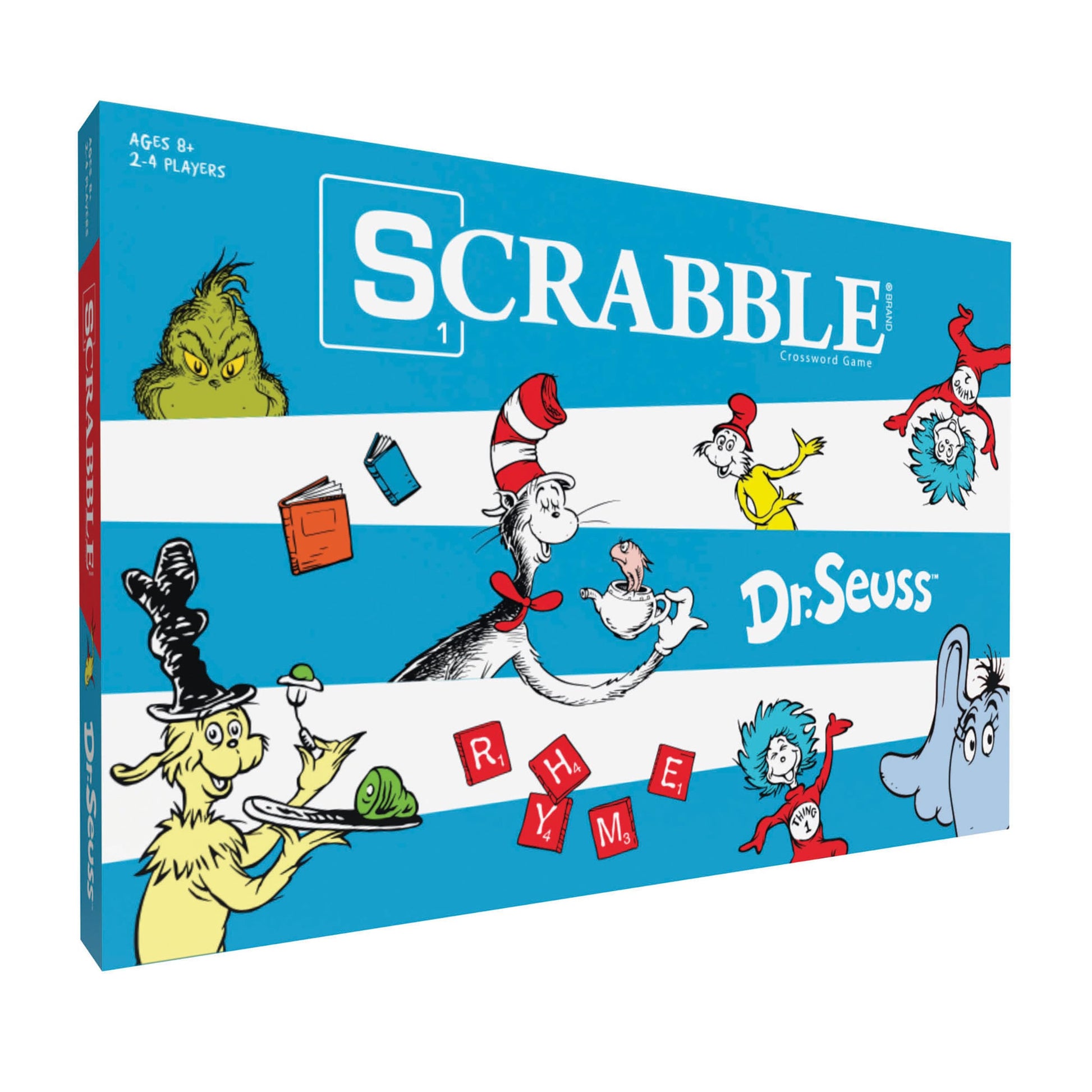Scrabble Dr. Seuss Board Game | Official Scrabble Game with a Rhyming Twist | Custom Dr. Seuss Cards and Themed Scrabble Board | Bonus Points | Play
