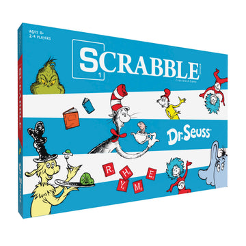 Scrabble Dr. Seuss Board Game | Official Scrabble Game with a Rhyming Twist | Custom Dr. Seuss Cards and Themed Scrabble Board | Bonus Points | Play