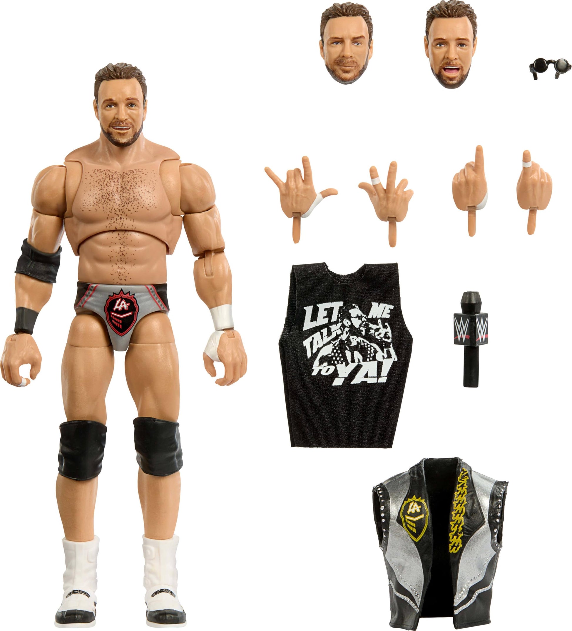 Mattel WWE Ultimate Edition Action Figure & Accessories, 6-inch LA Knight Collectible Set, Swappable Heads & Hands, 30 Articulation Points