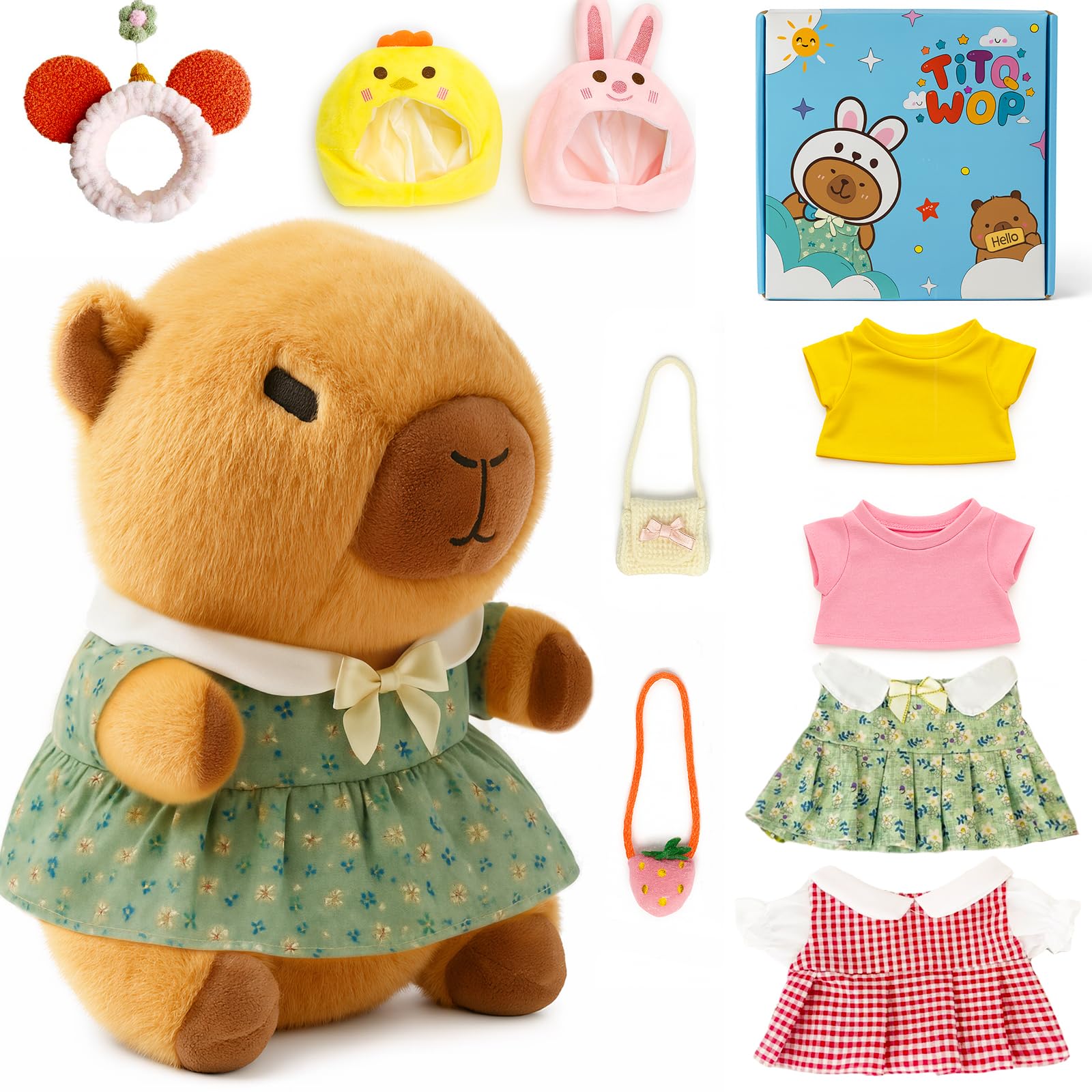 TITQWOP 9-pc Capybara Plush Set Suitable for Kids Girls Cute and Soft Capybara Plush Stuffed Animal that Can Be Casually Matched