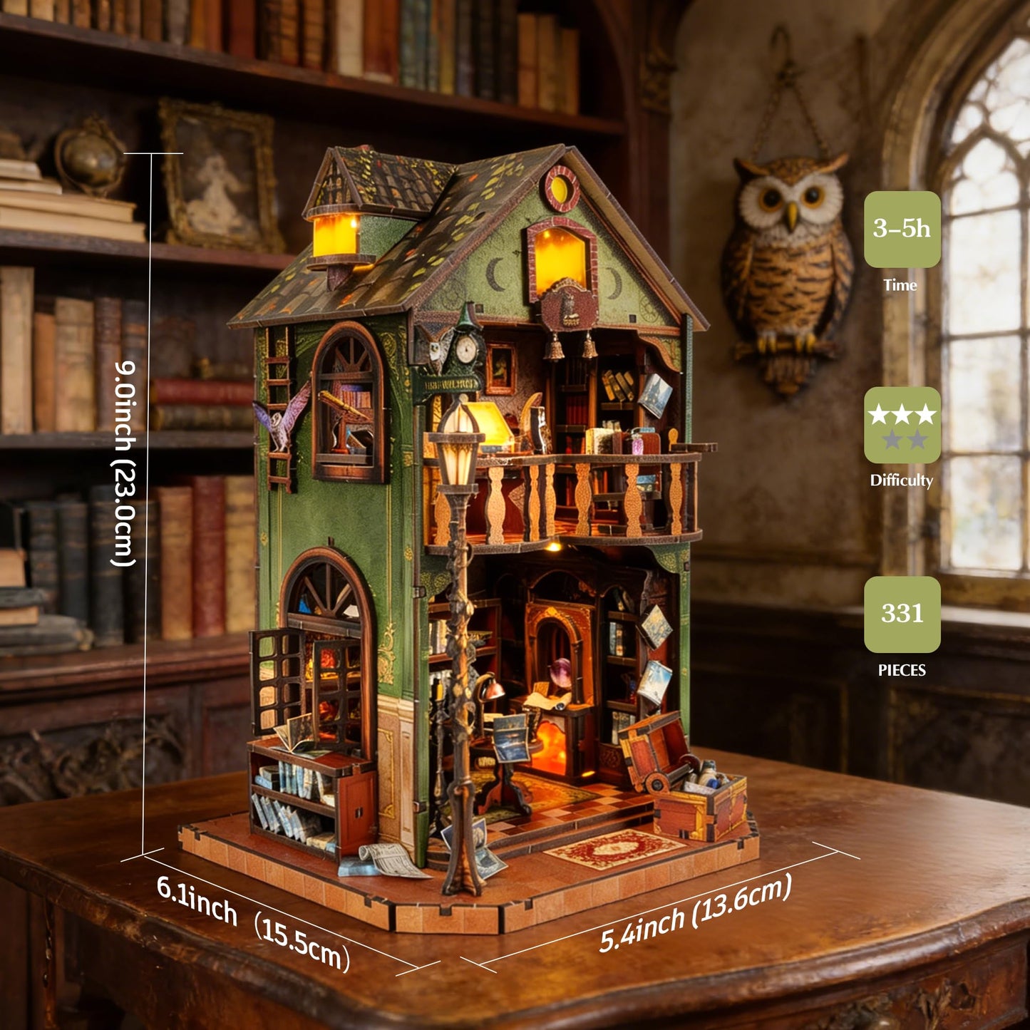 DIY Book Nook Kit | Miniature House Kit with LED Lights | 3D Wooden Puzzles for Adults & Teens | Creative Model Building Kit | Unique Bookshelf Decor