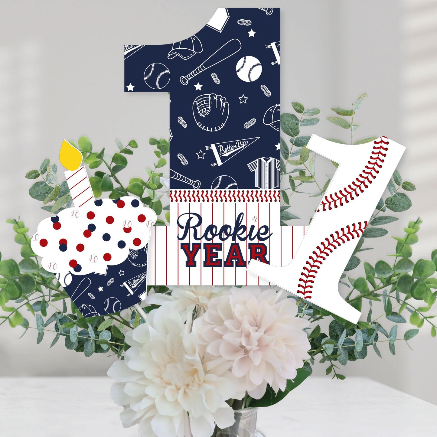 Big Dot of Happiness 1st Birthday Batter Up - Baseball - First Birthday Party Centerpiece Sticks - Table Toppers - Set of 15