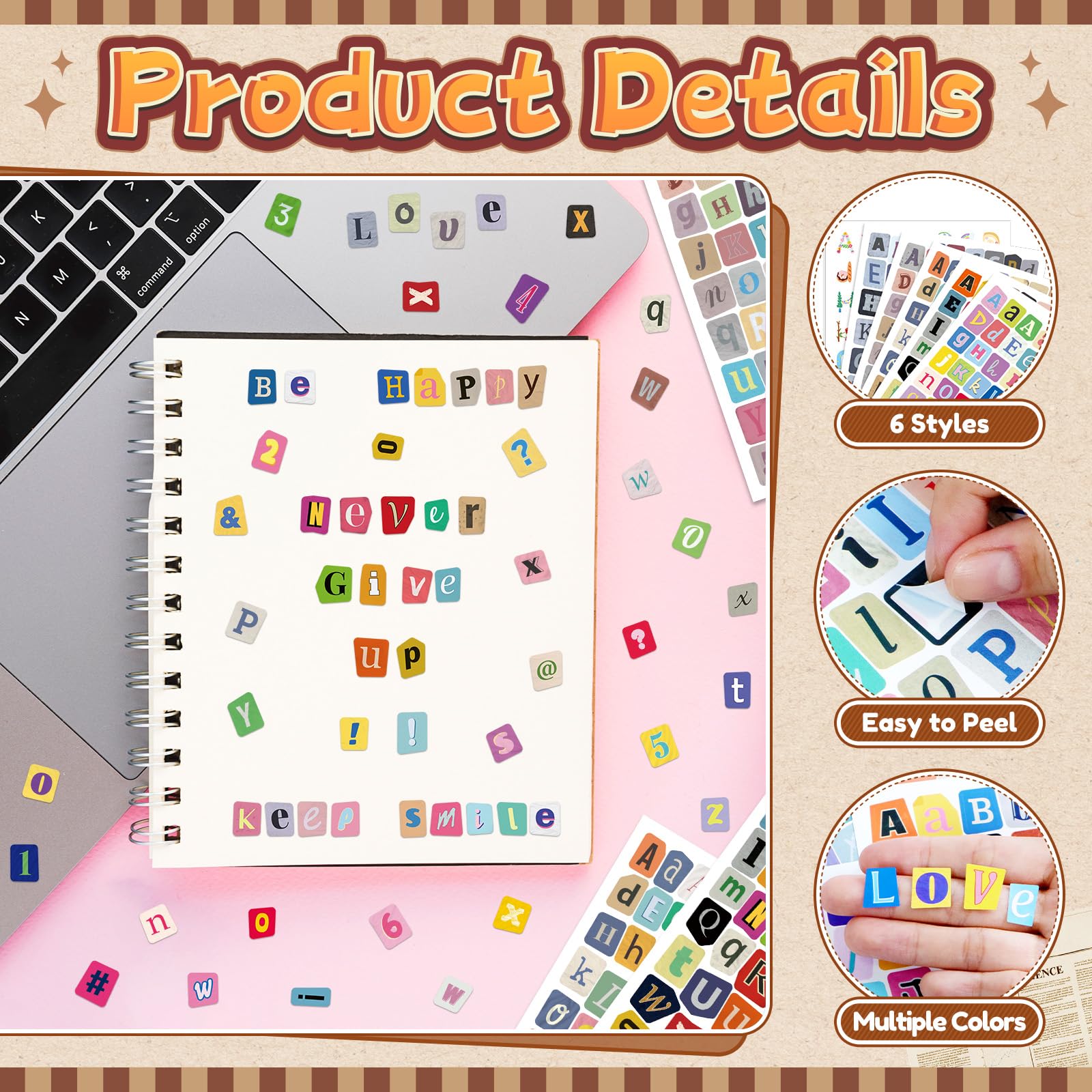3184 PCS Vintage Letter Stickers Scrapbook Stickers, Magazine Alphabet Number Stickers, Self Adhesive Vinyl Letters Stickers for Journaling