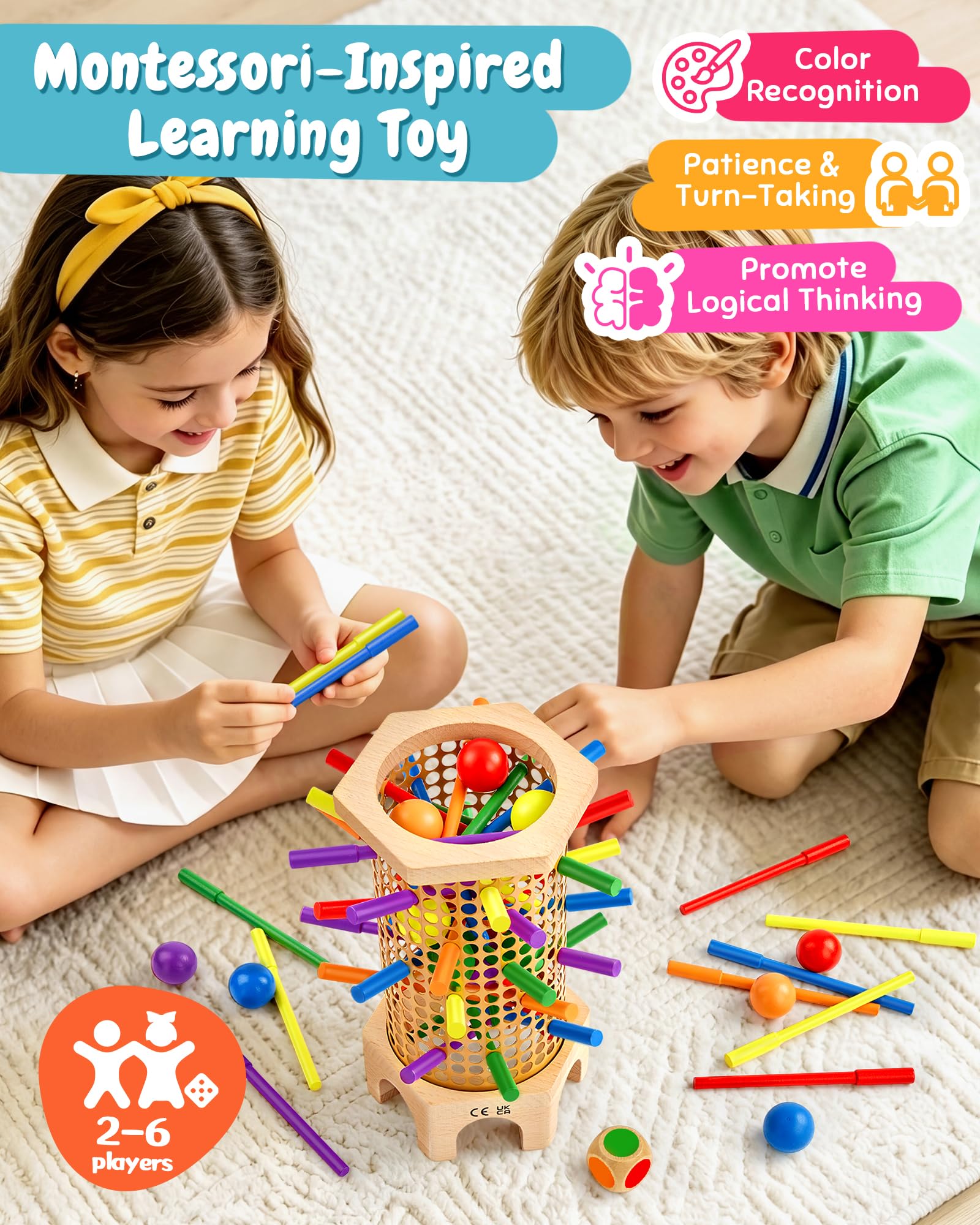 Piunemky Wooden Stick Tower Game, Montessori Toy Ages 3-8