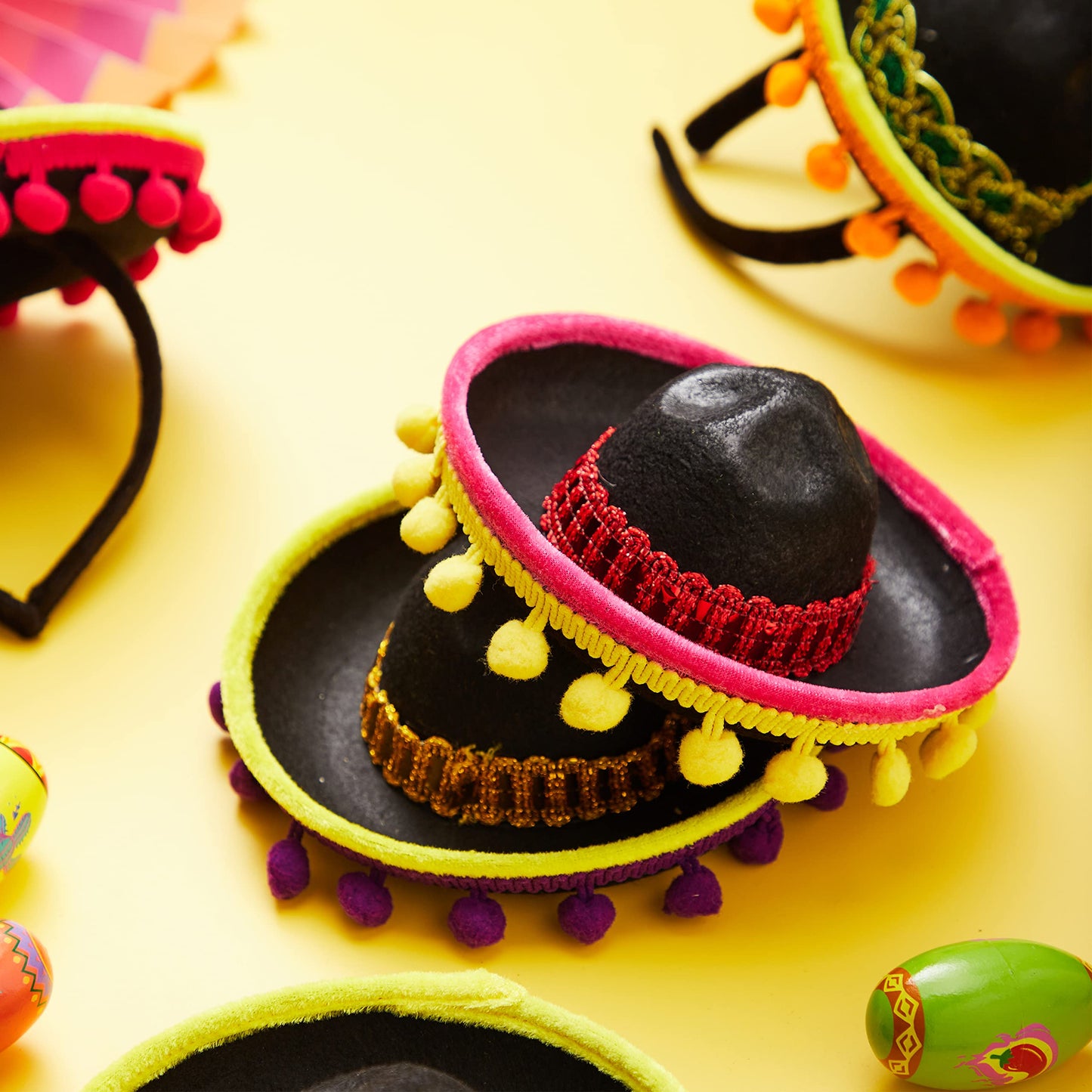 JOYIN 6 PCS Cinco De Mayo Fiesta Fabric Sombrero Headbands Party Costume for Fun Fiesta Hat Party Supplies, Luau Event Photo Props, Mexican Theme